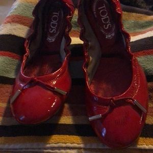 Tods red patent flats